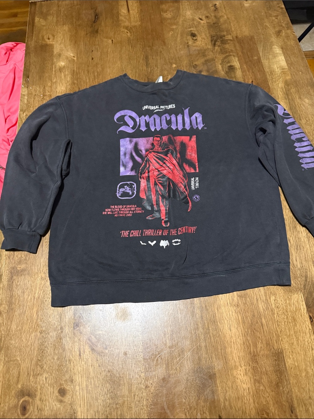 Divided Black Crewneck Sweatshirt with Purple & Red Graphic